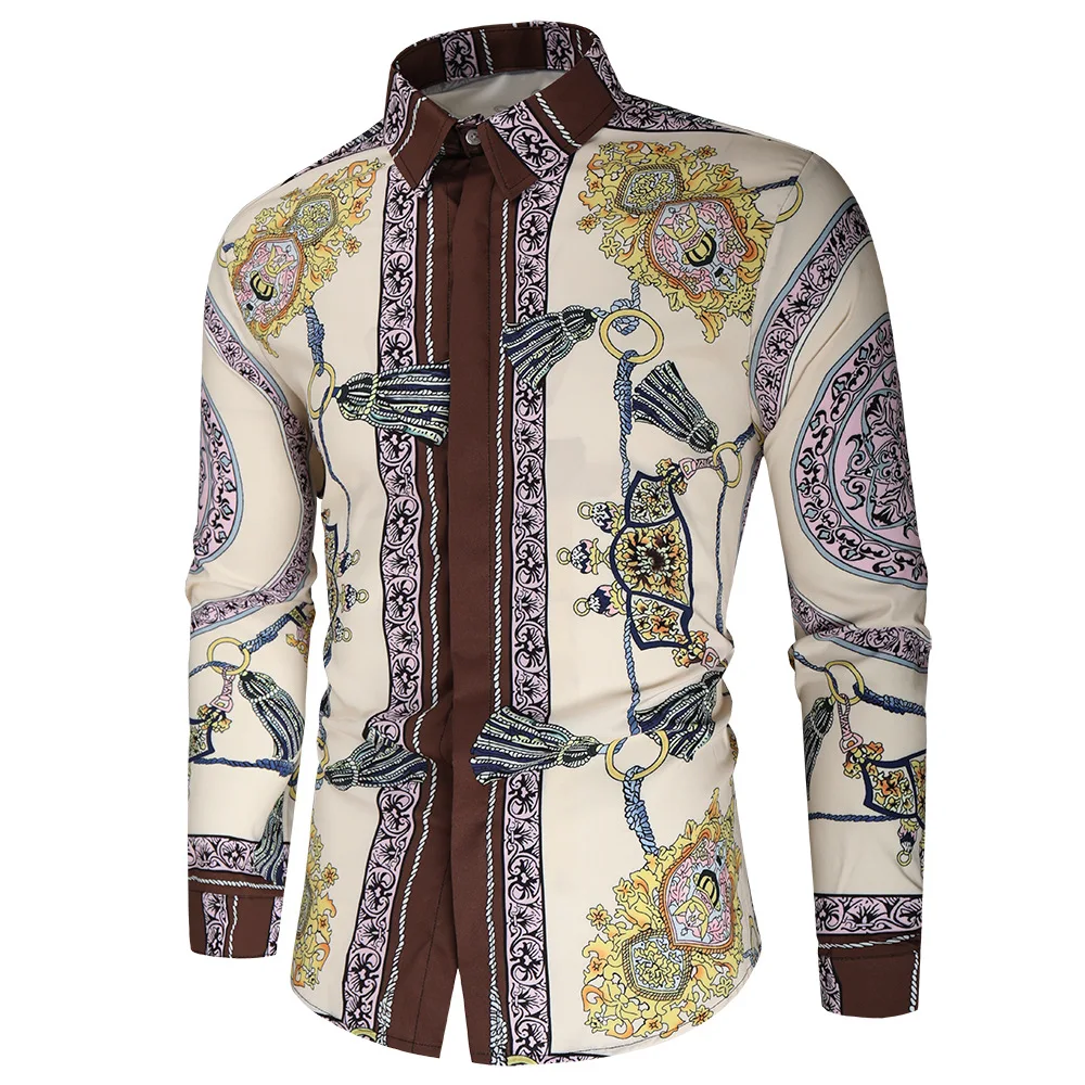 Мужская Облегающая рубашка с цветочным принтом роскошная приталенная длинным