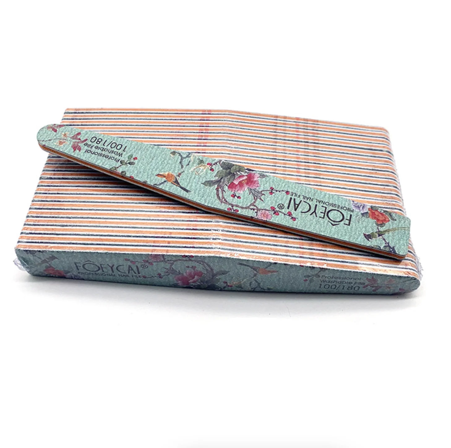 

50 Pcs/Lot Printed Sandpaper Wood Nail File Buffer 100/180/240 Multi Design Wooden unhas Files Washable Strong Thick Nails Files