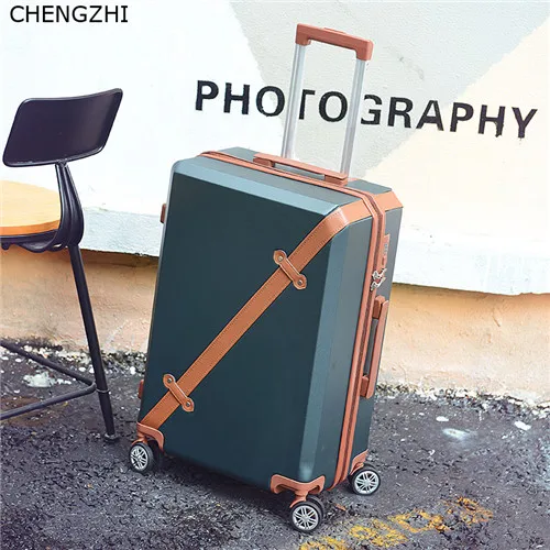green CHENGZHI Fashion vintage series 20" 22" 24" 26inch rolling luggage spinner men travel suitcase women trolley bag with wheels - Цвет: green
