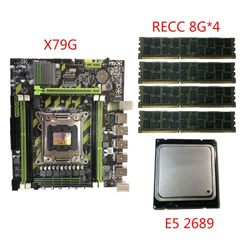 

X79G Turbo Motherboard LGA2011 Combos Mainboard E5 2689 CPU 4x8G DDR3 RAM PCI-E NVME M.2 SSD Memory Card for In-tel