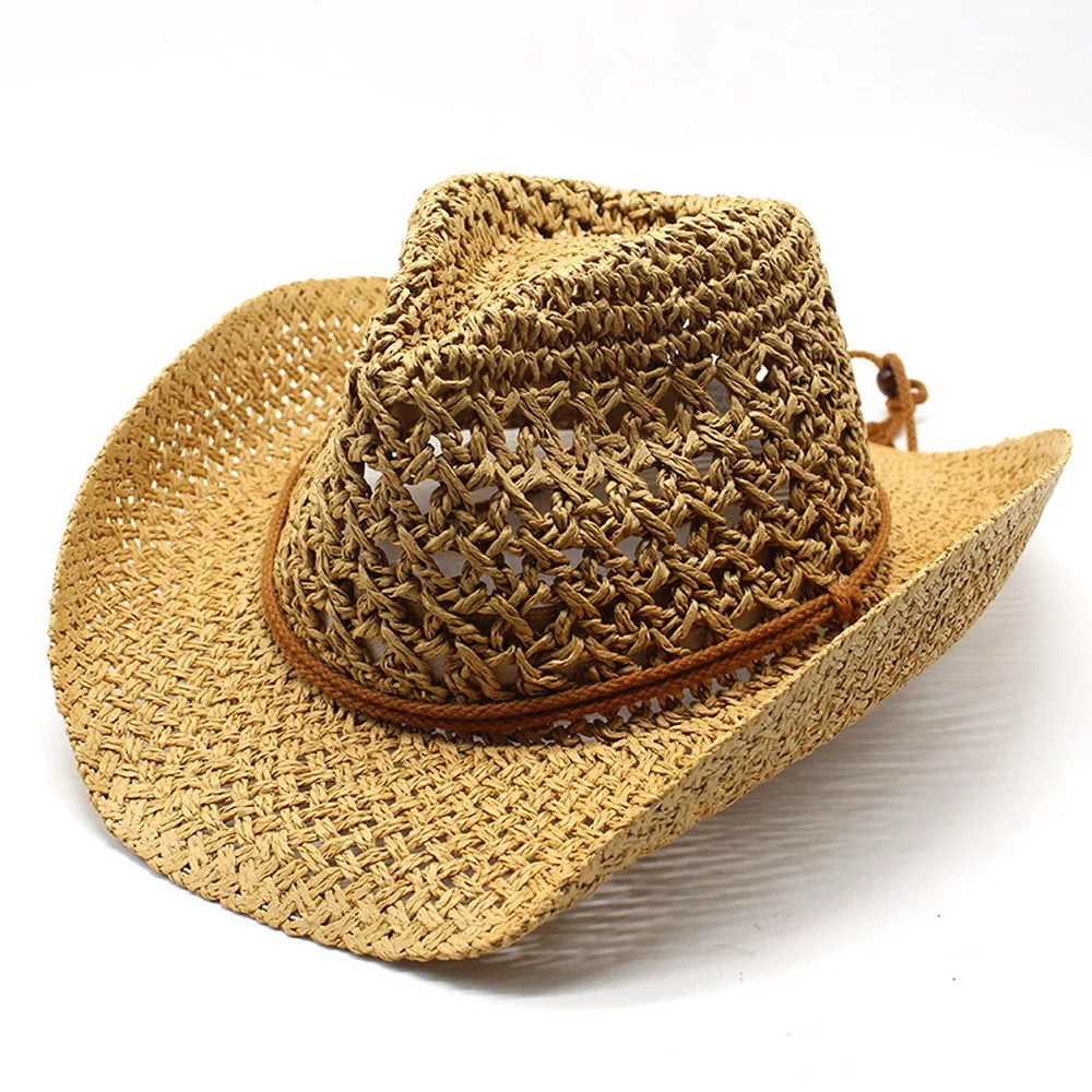 

Summer Cowboy Hats For Man Ethnic Style Straw Material Hollow And Breathable Sandy Beach Travel Cool Boy Caps High Quality