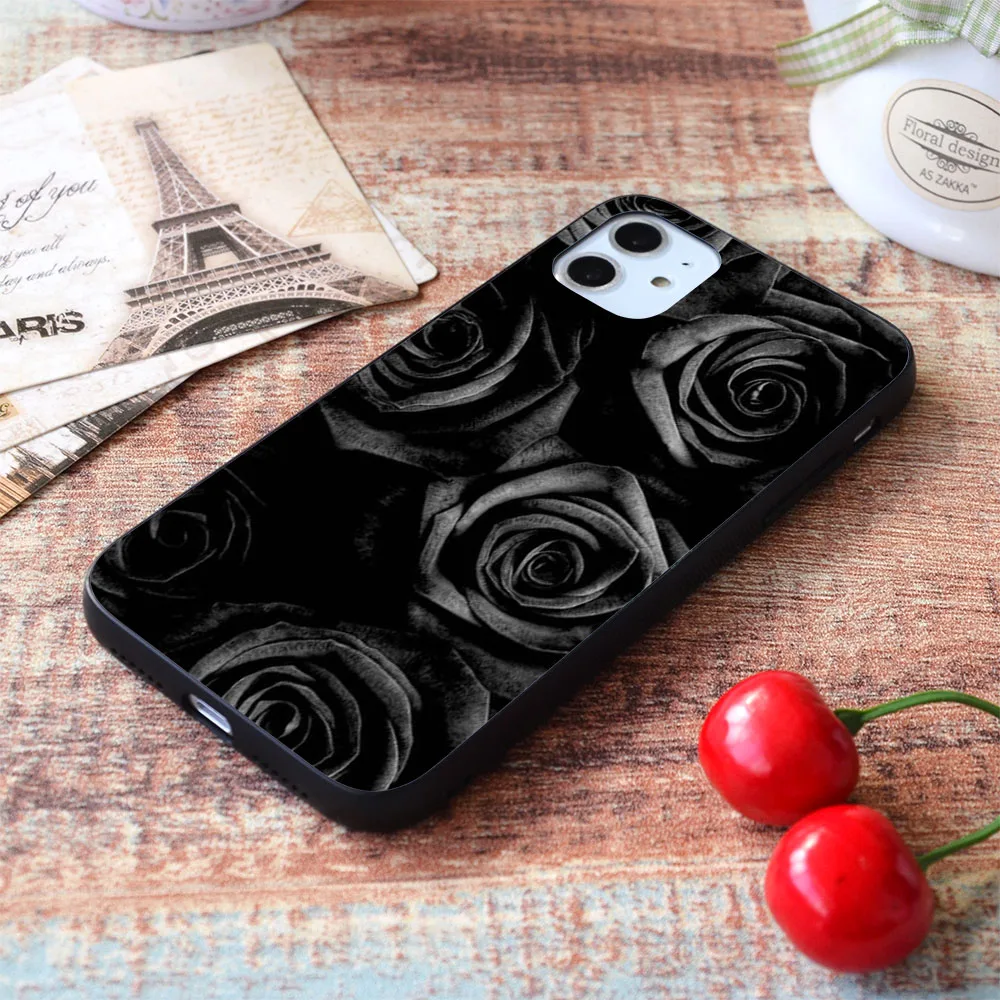 

For iPhone Black Rose soft TPU border Apple iPhone Case