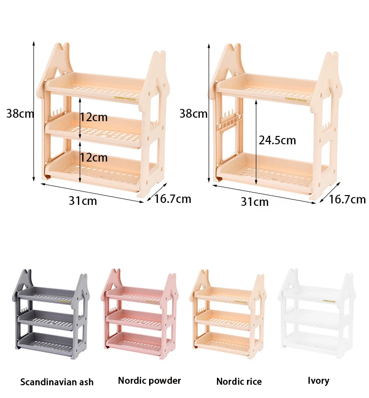 

Plastic Organizing Storage Rack Solid Color Hollow Design Storing Rack For Kitchen, Bathroom, Bedroom and Makeup