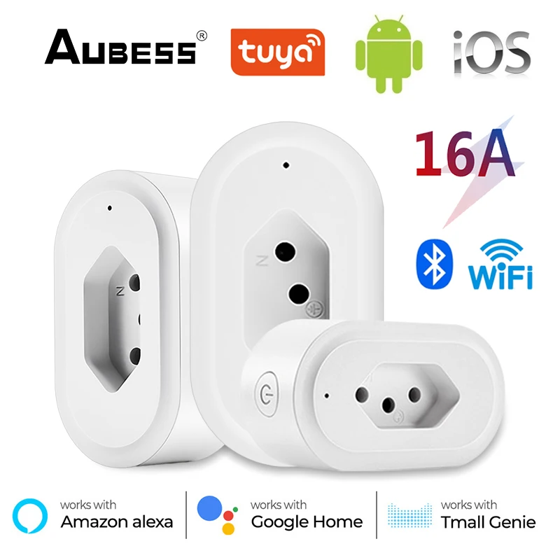 

AUBESS BR Plug Socket With Power Monitor Function Smart Life App Adapter Charging 16A Wall Charger Adapter Power Outlet Sockets