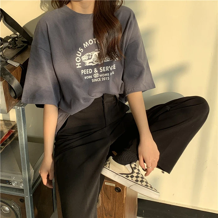 

INS Super Fire Harbor Style Net Red Short-Sleeved T-shirt Female Summer Korean Style Trendy Harajuku BF Student Loose All-Match