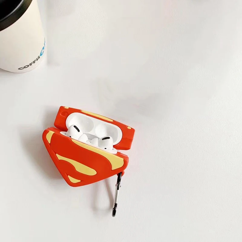 3D Мультяшные Супергерои Чехлы для airpods pro Супермен Капитан Америка щит Бэтмен человек паук Веном Железный человек Силиконовый чехол fundas