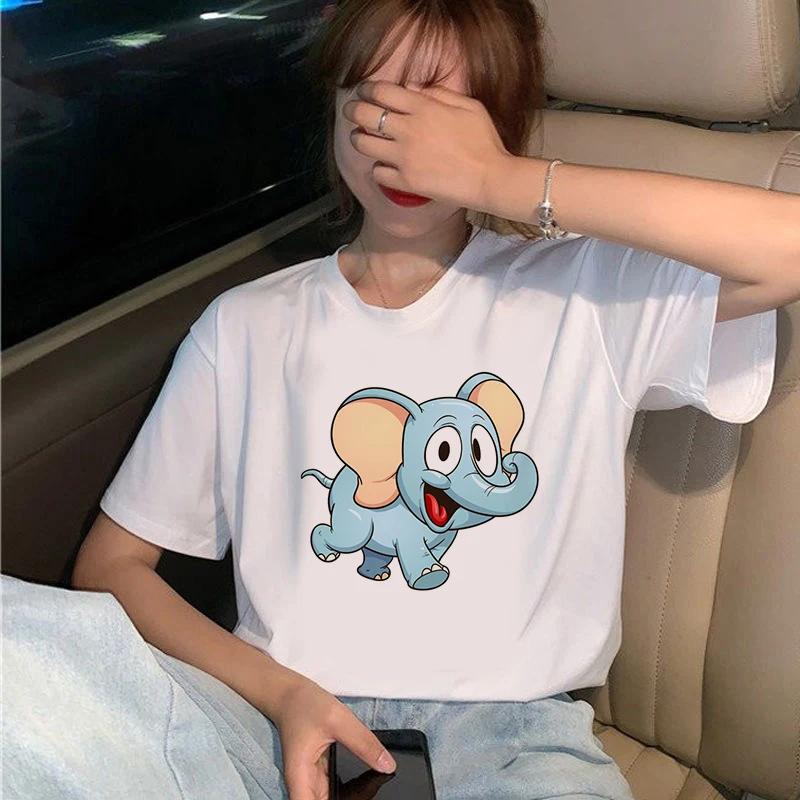 

2021 New T Shirt Cartoon Elephant Harajuku Ulzzang T-Shirt Femal O-neck Summer Tops 90s Girls Graphic Tee Woman Clothing