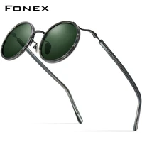 fonex titanium acetate polarized sunglasses men 2022 new retro vintage round uv400 sun glasses for women shades f85676