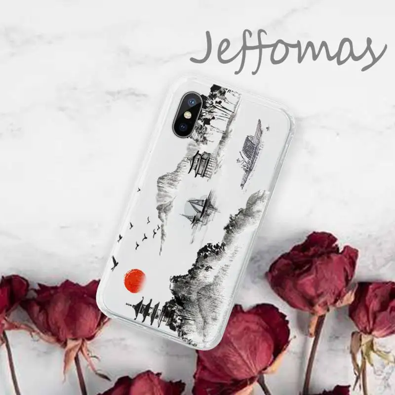 

Chinese landscape painting art Phone Case Transparent soft For iphone 5 5s 5c se 6 6s 7 8 11 12 plus mini x xs xr pro max