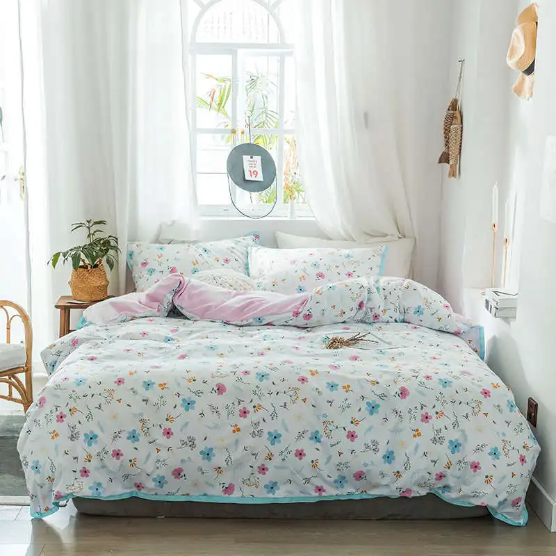 21 SlowDream Bedding Set Pastoral Style Flowers Bedspread Duvet Cover Set Flat Sheet For Adult Child Single Bed 1.0/1.2 Double - Цвет: 21