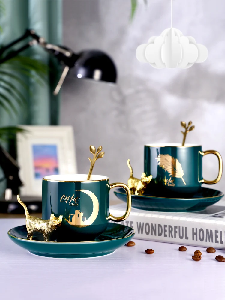 Xicaras Luxury Ceramic Cup Nordic With Spoon Simple Afternoon Tea Coffee Cups Retro Office Porcelain And Saucer Set Tazas | Дом и сад
