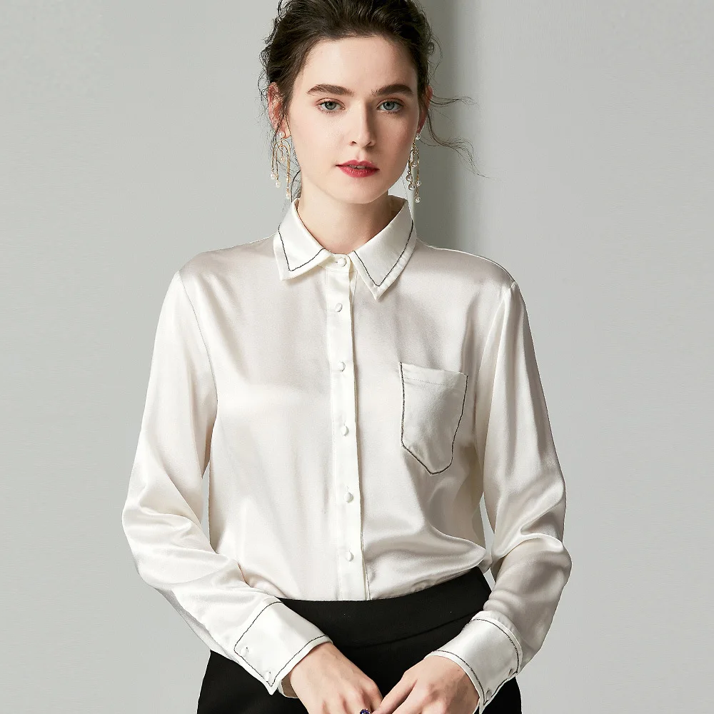 Блузка SuyaDream Женская однотонная Офисная рубашка из 100% шелка с длинным рукавом