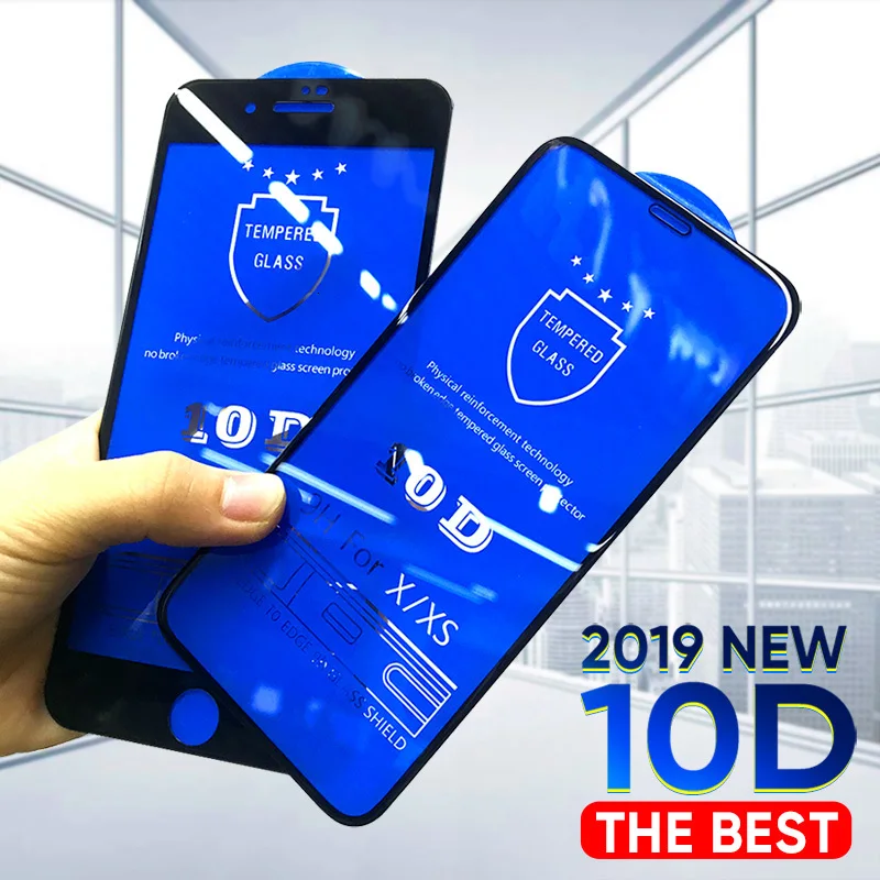 10 шт. закаленное стекло 10D для Apple iPhone 11 Pro Max XS XR X 8 7 6 6S Plus SE 5 защитная пленка с