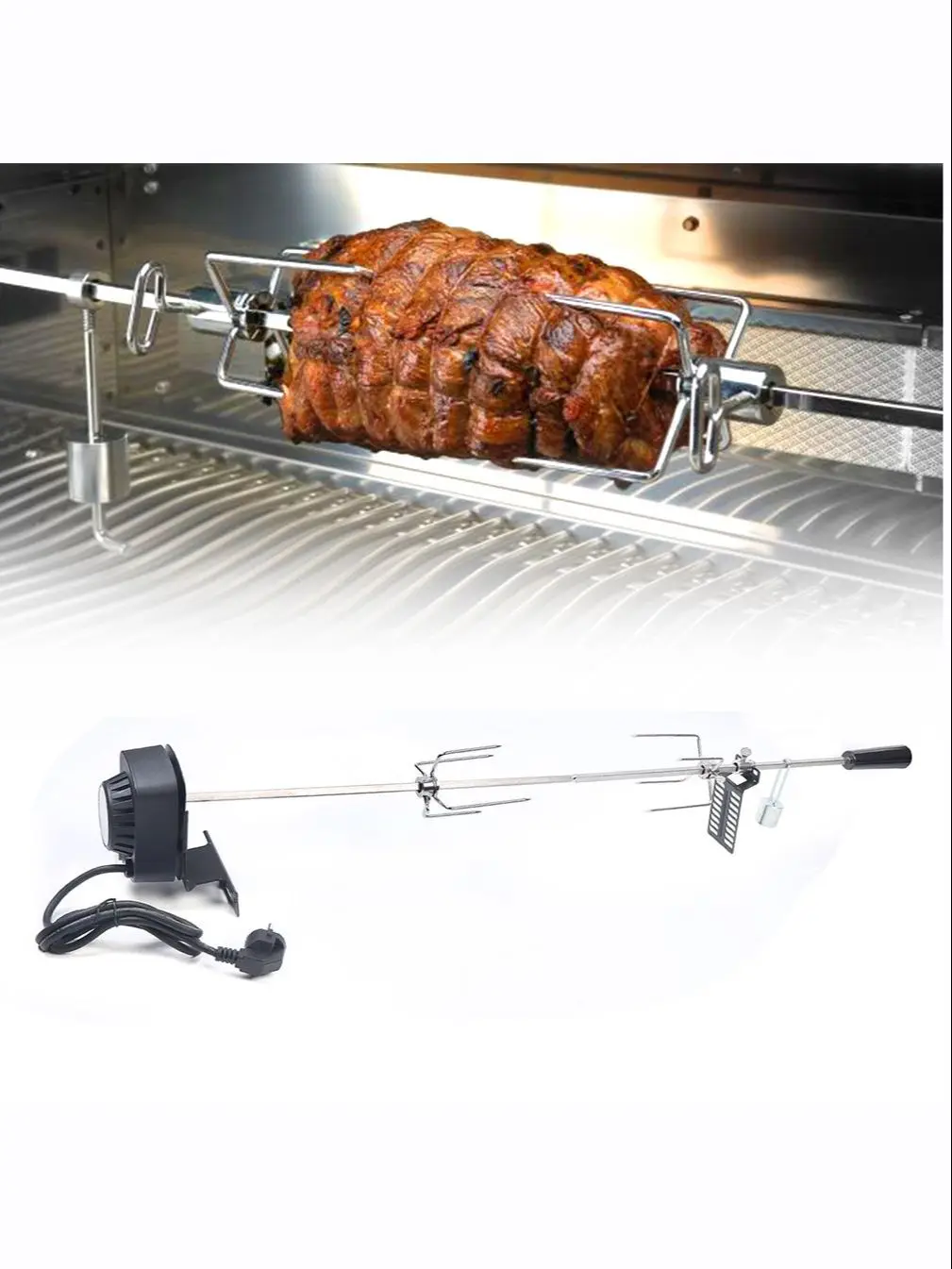 Electric Rotary Grill Skewer Forks Stainless Steel W/ Motor BBQ Accessory Rotisserie Tool Set for Picnic Home Dinner Party