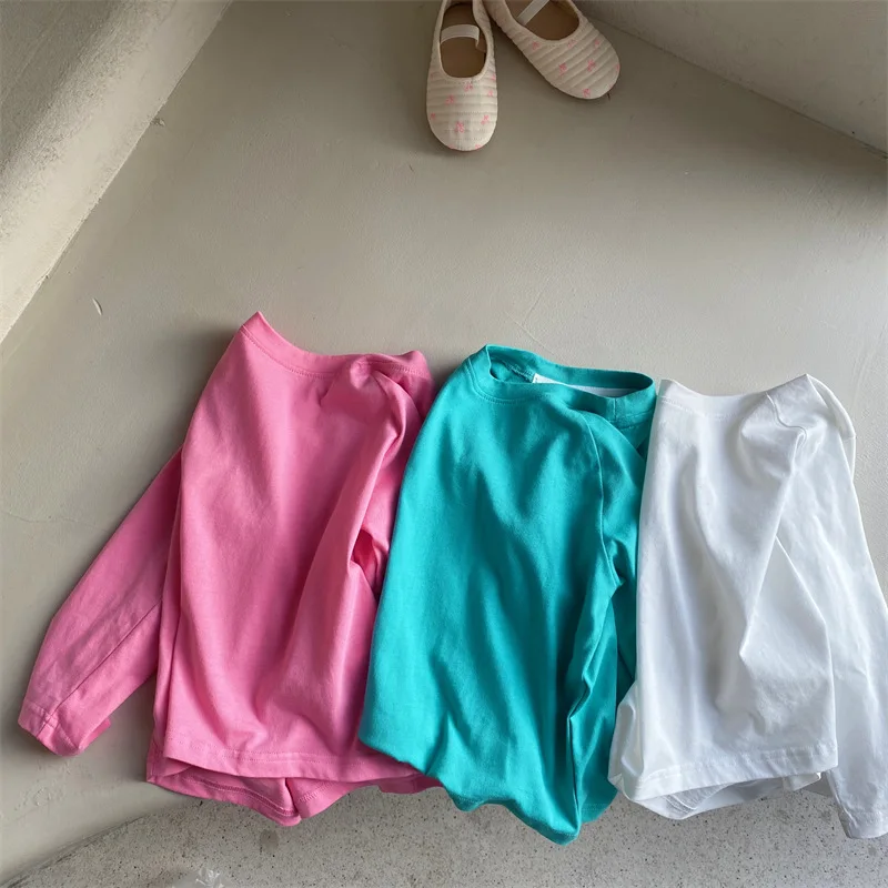 

Children's Long-sleeved T-shirt Bottoming Shirt Boys and Girls Solid Color Candy Color Long-sleeved All-match Top