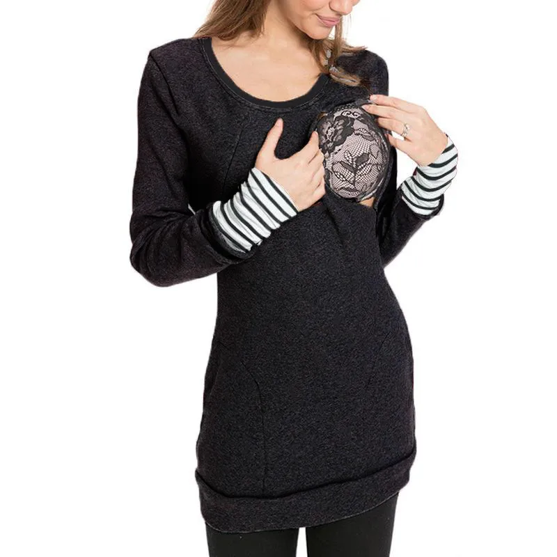 Одежда для беременных женщин 2019 полосатая рубашка на молнии с длинным рукавом