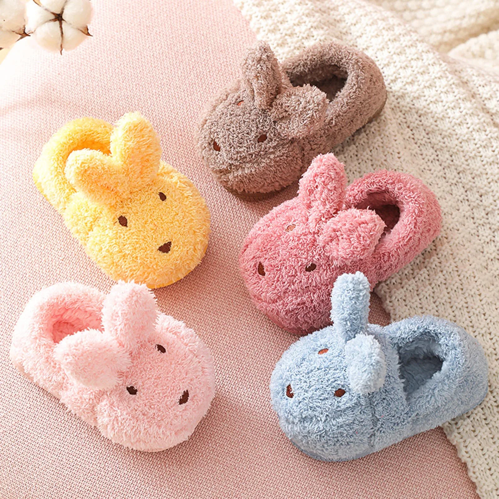

Winter Home Kids Shoes Warm Cotton Slippers Cute Bunny Indoor Baby Soft Sole Fla