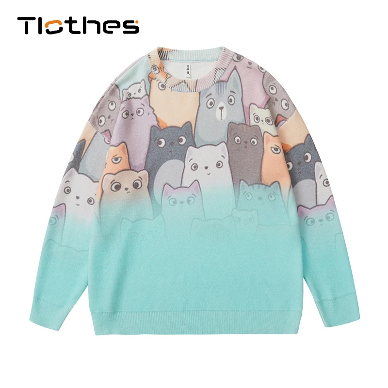 

Cartoon Brand Sweaters Men Women Gradient Print Sweater Mens Pullovers Streetwear Knitted Men Loose Jumpers Couple Sweaters