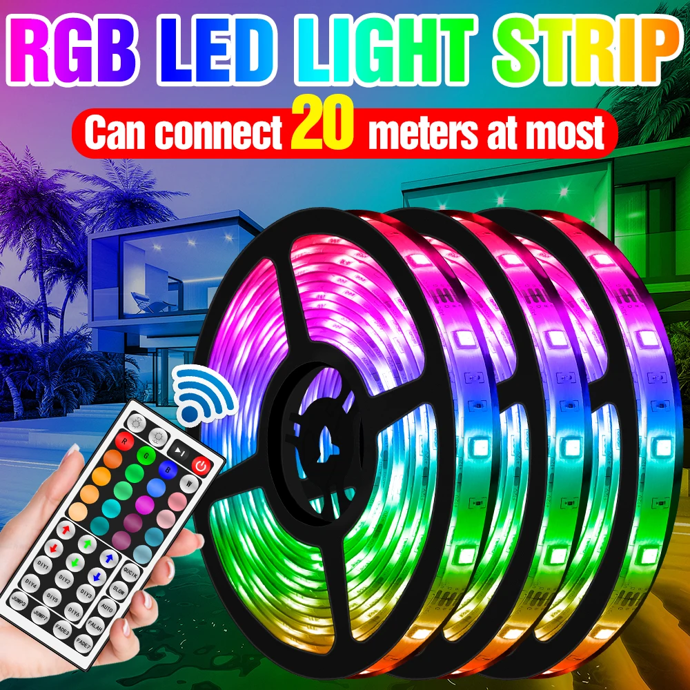 

5050 RGB Strip Light LED Waterproof Tape Diode DC12V Flexible Ribbon 5M 10M 15M 20M Strip Lamp LED TV Backlight US EU UK Plug