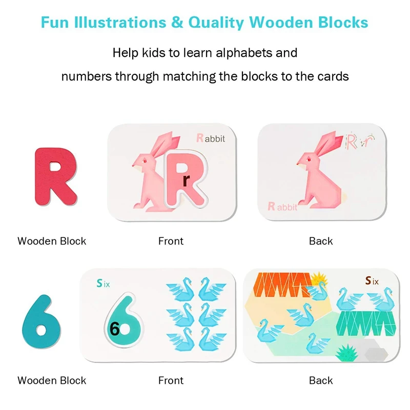 

Wooden Alphabet Numbers Flash Cards Set for Toddlers Animal Puzzles Cards Education Toys Gift for Kids