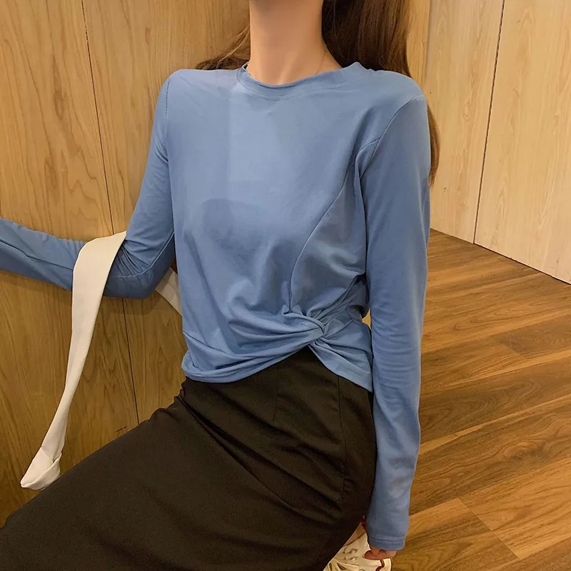 S-XL черный/зеленый/фиолетовый/синий корейский стиль неровный подол женские топы