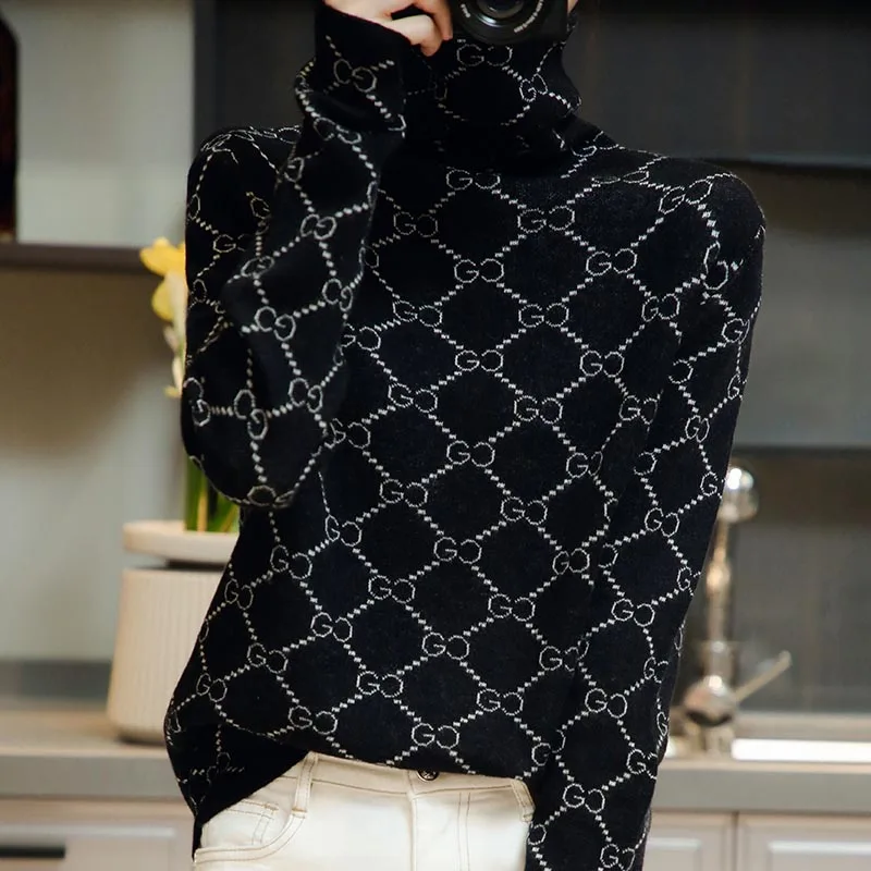 Женский пуловер повседневный Однотонный свитер из 100%-ной шерсти Осень-зима 2021