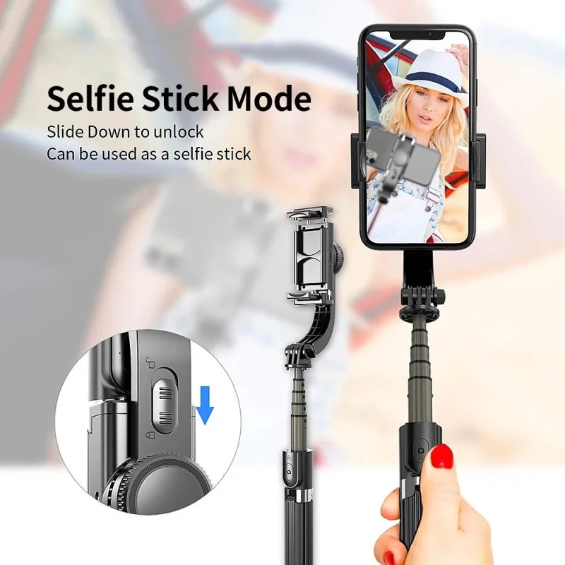 

L08 Gimbal Stabilizer Selfie Stick Tripod BT4.0 Wireless Aluminum Alloy Foldable Selfie Stick Tripod for Smartphone Black