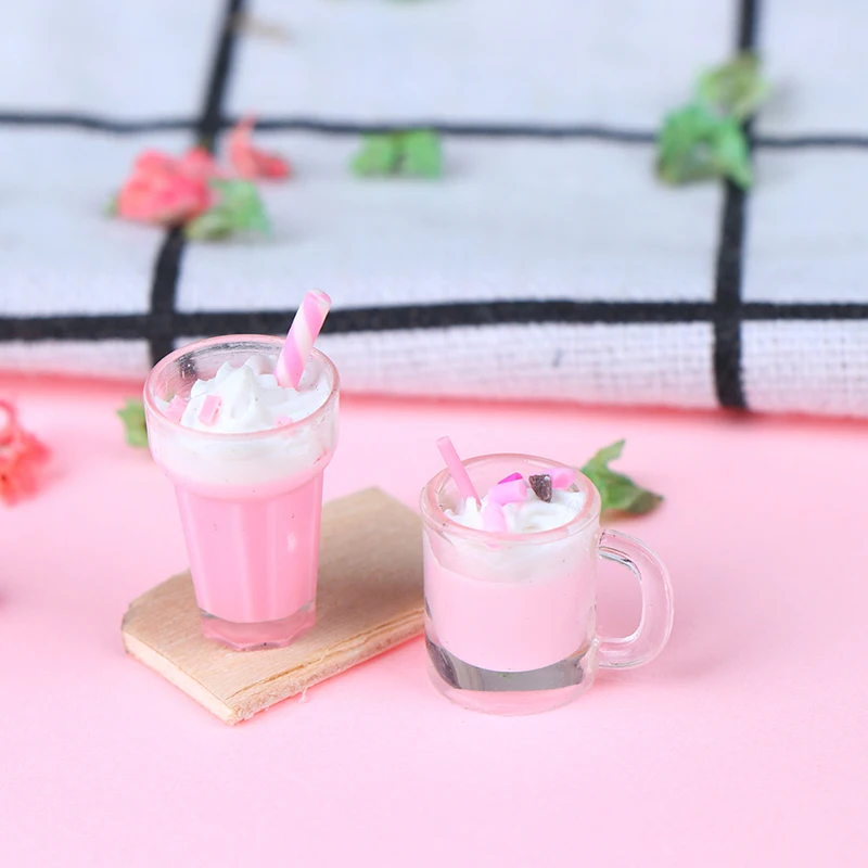 

1:12 Dollhouse Miniature Scene Model Drink Pretend Play Simulation Strawberry Milkshake Ice Cream Doll House Accessories Toy