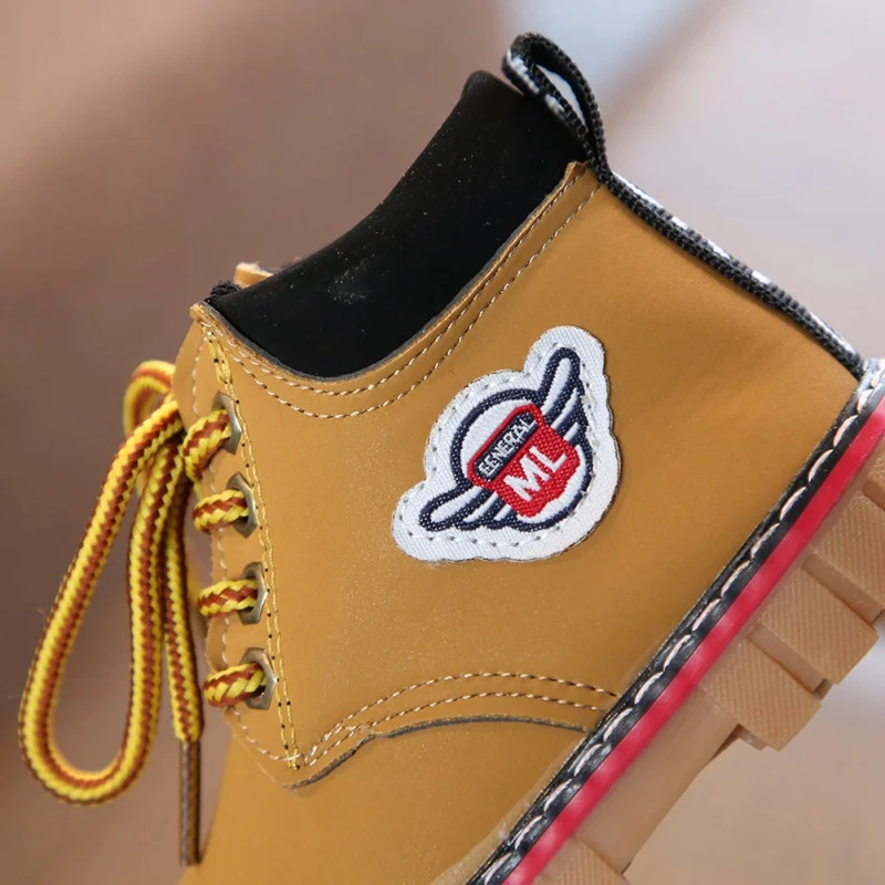 Удобные детские зимние кожаные ботинки для девочек и мальчиков Теплые Ботинки