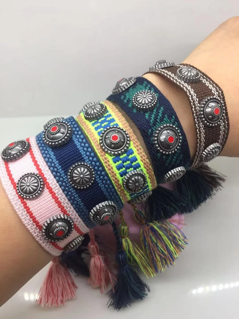 Модные заклепки для ногтей хлопчатобумажная ткань вышивка тканые кисточки на