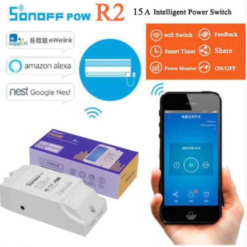 Sonoff Pow R2, 15A измеритель энергии, монитор, беспроводной переключатель Wi-Fi с функцией разделения времени, пульт дистанционного управления, Умный домашний модуль