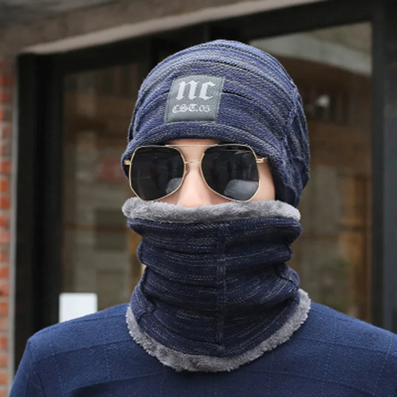 Новинка 2021 вязаные зимние шапки унисекс облегающие для мужчин воротник женская