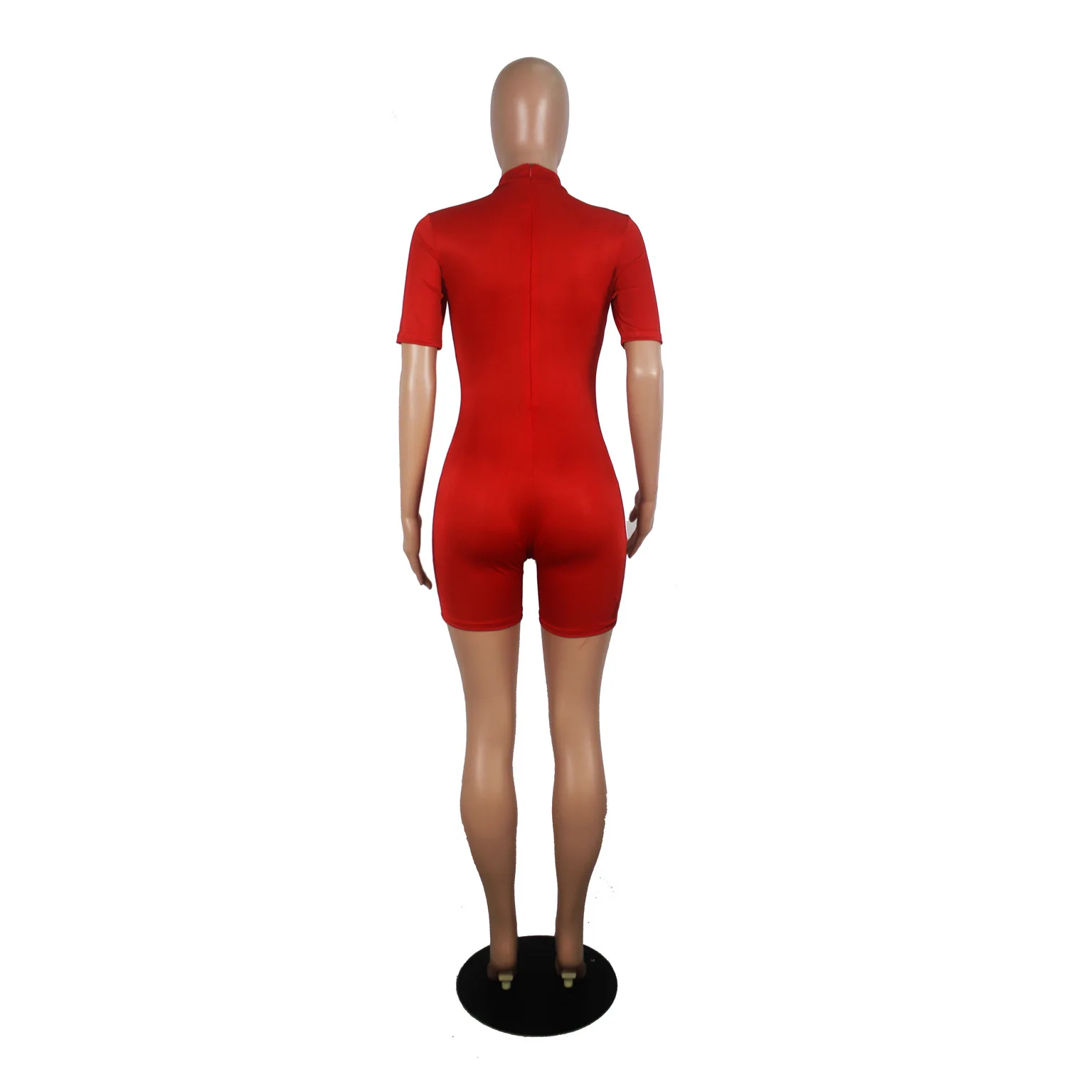 

HAOOHU Autumn Winter women Short Sleeve Activewear Skinny Bodycon Above Knee Jumpsuit Sexy Club Night Moto Biker Romper Playsuit