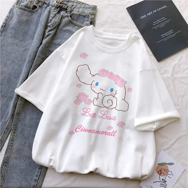 

2021 summer new white short sleeve T-shirt girl student loose round neck T-shirt printed summer dress girl