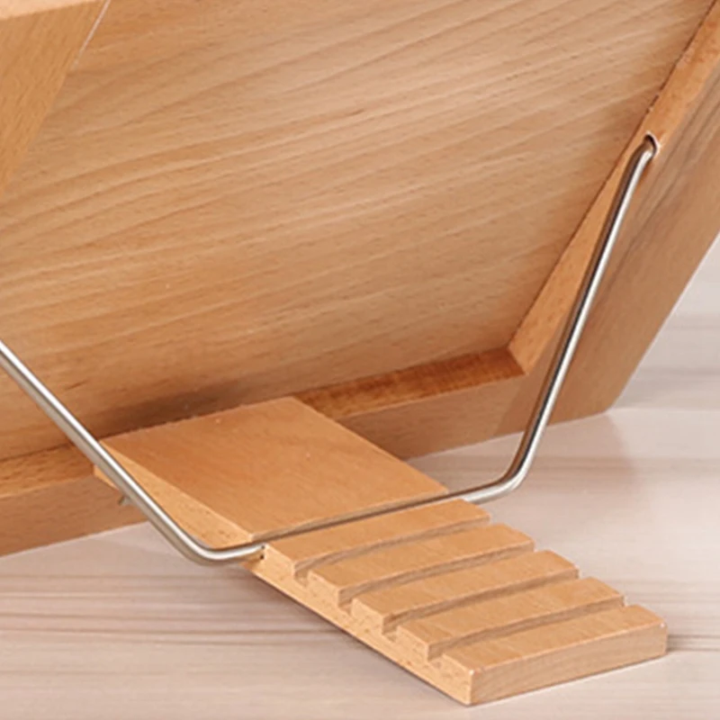 

Large Bamboo Book Stand - Adjustable Foldable Book Holder Tray with Page Holder Clips