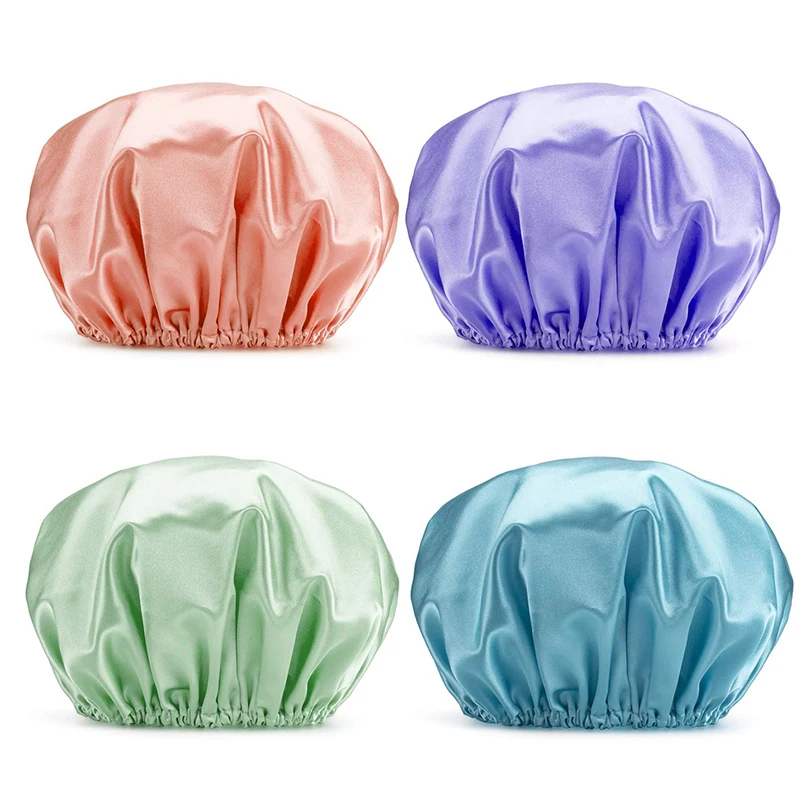 

12 colors Thickened Adult Double-layer Waterproof Bath Hat Shower Hair Cover Women Supplies Shower Caps Bathroom Accessories