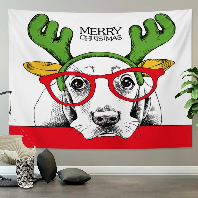 

Christmas Tapestry Cartoon Santa Clause Printing Home Wall Decoration Elk Wall Hanging Animal for Christmas Party Beach Throw