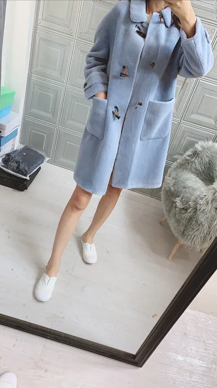 Пальто зимнее женское длинное из натуральной овечьей шерсти 969LW теплая куртка в