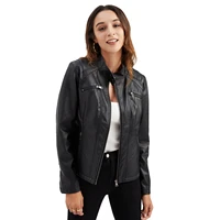 2021 new womens casual leather jacket stand collar jacket european and american slim fit spring and autumn solid color