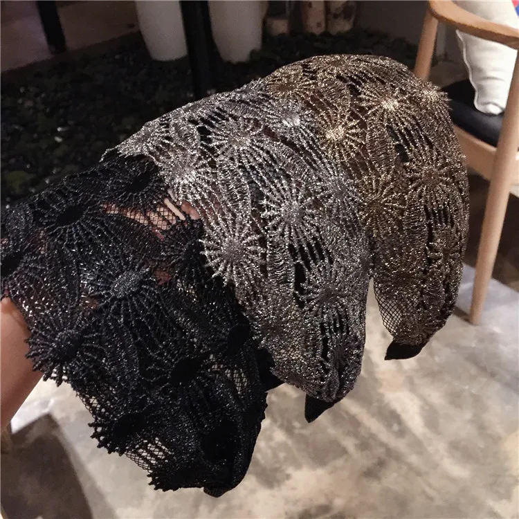 

New Vintage Hairband Women Shining Hot Stamping Cloth Wide Side Center Knot Headband Adult Classic Hair Accessories Selling