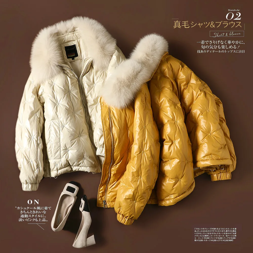 Short Fox Women's Fur Collar Style 2021 Winter New Popular Fashion Loose Jacket Wide-waisted 90% White Duck Down