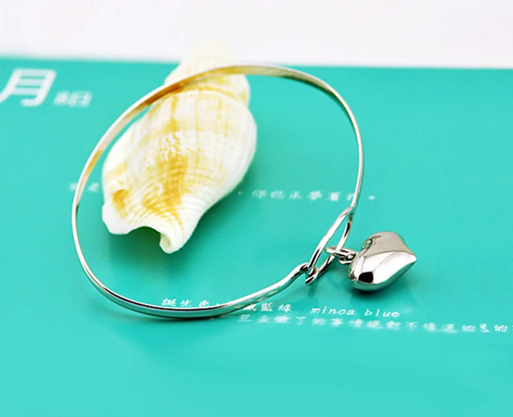 

Solid 925 Sterling Silver Bracelet Fashion Heart-Shaped Pendant Simple Friendship Chains Bracelet For Women Wedding Jewelry Gift