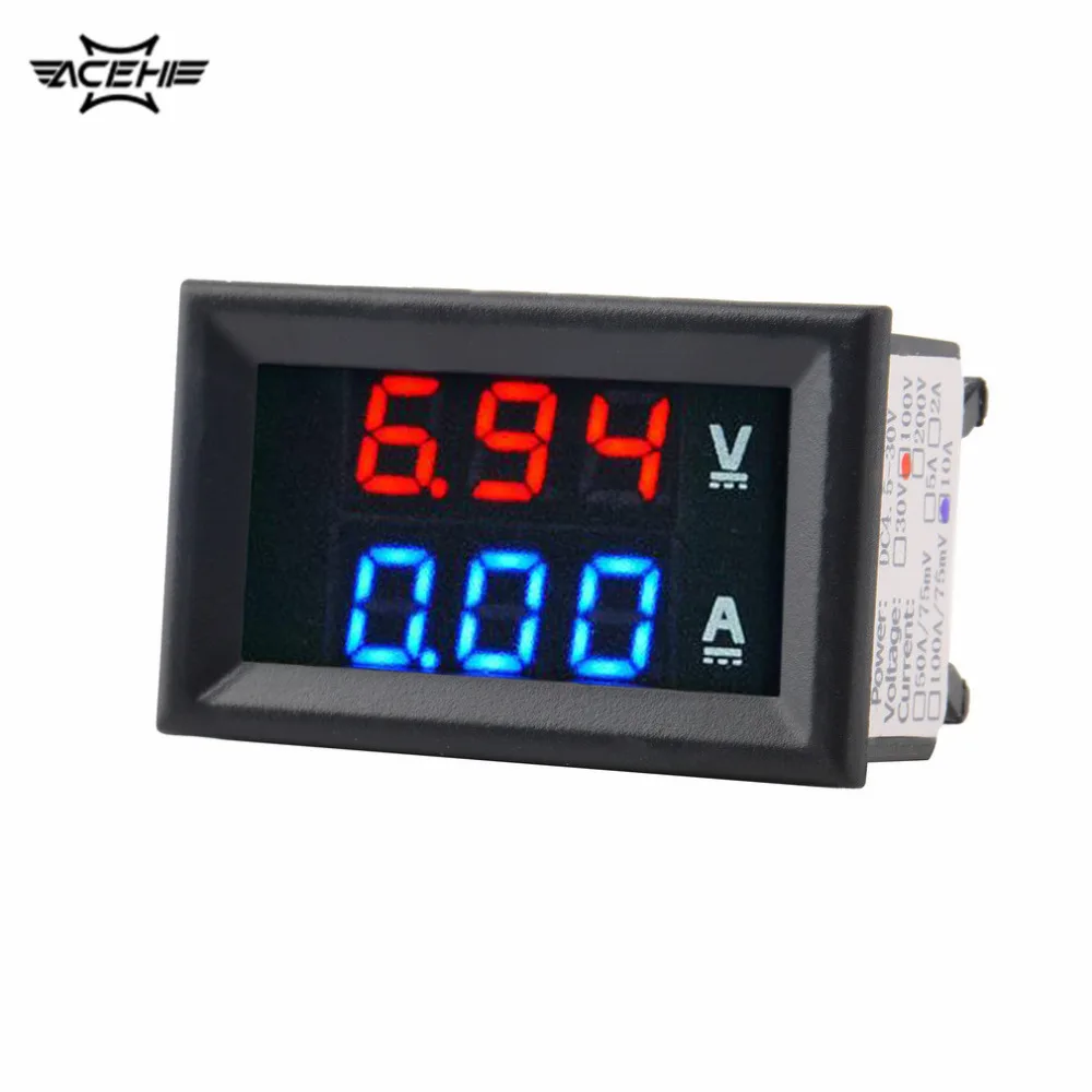 Вольтметр-амперметр постоянного тока ACEHE 100 в 10 А синий + красный двойной цифровой