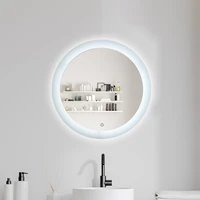 led bathroom makeup mirror with light 24inch round shape dimmable anti fog backlit wall mounted defogger color temperature 5000k