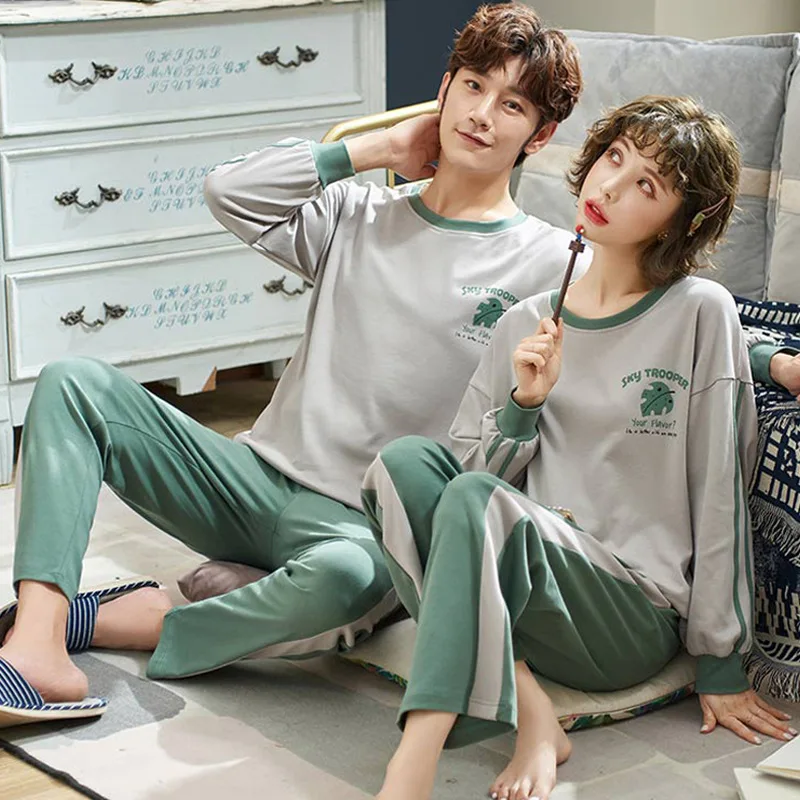 Пижамы для пар с длинными рукавами хлопковые пижамы мужчин и женщин Корейская
