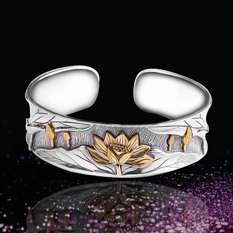 

Hot Sale lucky Lotus Stering Silver Bracelet Thai Silver Bangle S925 Pure Silver Bracelet Classic Silver Beautiful Bracelets