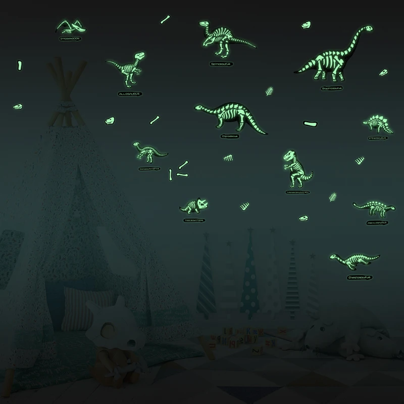 Tofok Fossil скелеты динозавров Светящиеся Настенные наклейки креативная гостиная DIY настенные наклейки сверкающий в темноте съемный декор