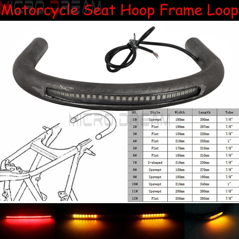 

190mmX207mm 7/8" Cafe Racer Rear Seat Frame Hoop Loop Red/Amber LED Turn Signal Light for Honda CB Kawasaki KZ Suzuki GS Yamaha
