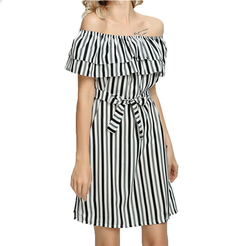 2019 летнее сексуальное шифоновое женское платье повседневные полосатые с принтом