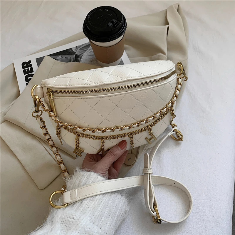 

Spring Trendy Quilted Chain Chest Bags For Women Designer Brand High Quality PU Leather Crossbody Bags Letters Sling Purse 2021